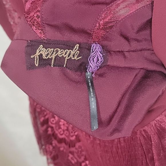 FREE PEOPLE DOVE LACE PANEL CROCHET  DRESS RICH BERRY - Picture 17 of 17